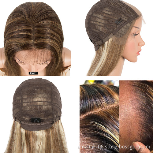 Cheap 100% Human Hair 30 Inch Straight Brown 13x4 Transparent HD Lace Front Highlight Human Hair Wigs Young Girl Virgin Hair Wig